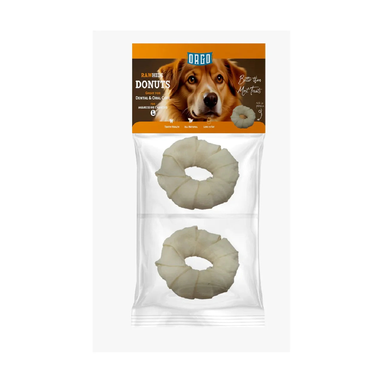 Orgo Rawhide Donuts For Dog Dental Oral Care 2 PC L - Mickey's Pets Store