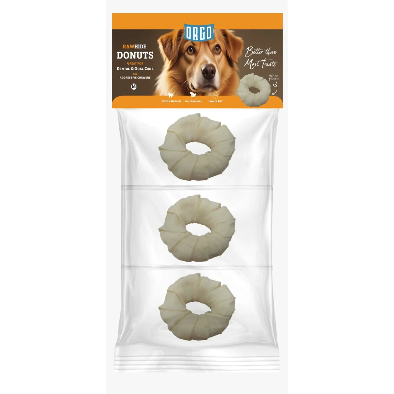 Orgo Rawhide Donuts For Dog Dental Oral Care 3 PC Medium - Mickey's Pets Store