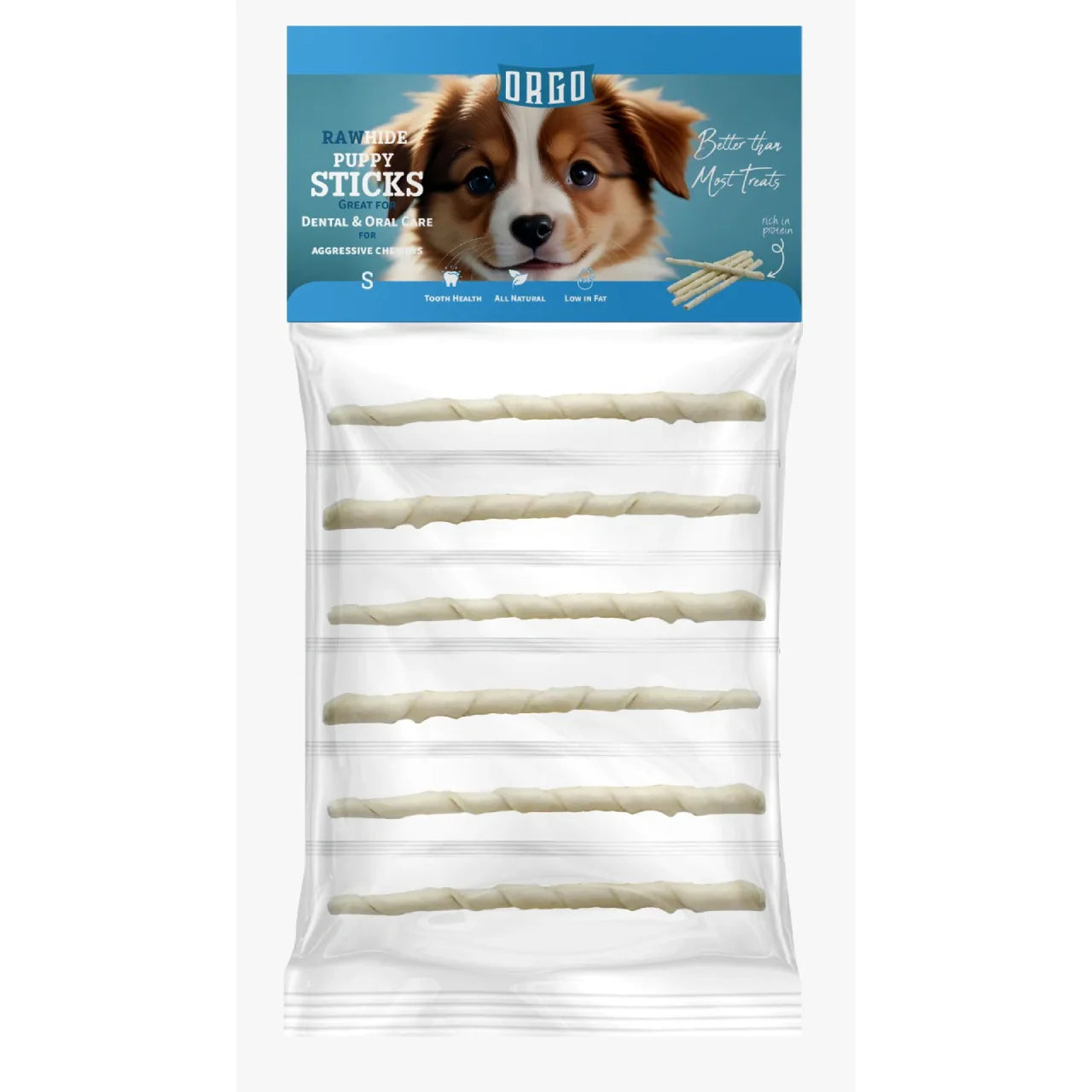 Orgo Rawhide Sticks For Dog Puppy Dental Oral Care 6 PC - Mickey's Pets Store