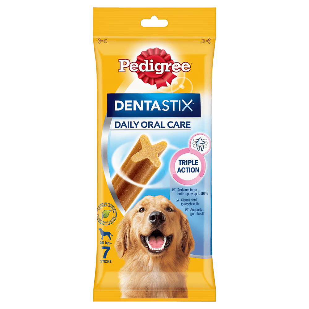 PEDIGREE DentaStix Daily Oral Care Large Dog Treat Triple Action Dental Chew (+25KG) 270G x7 Sticks - Mickey's Pets Store