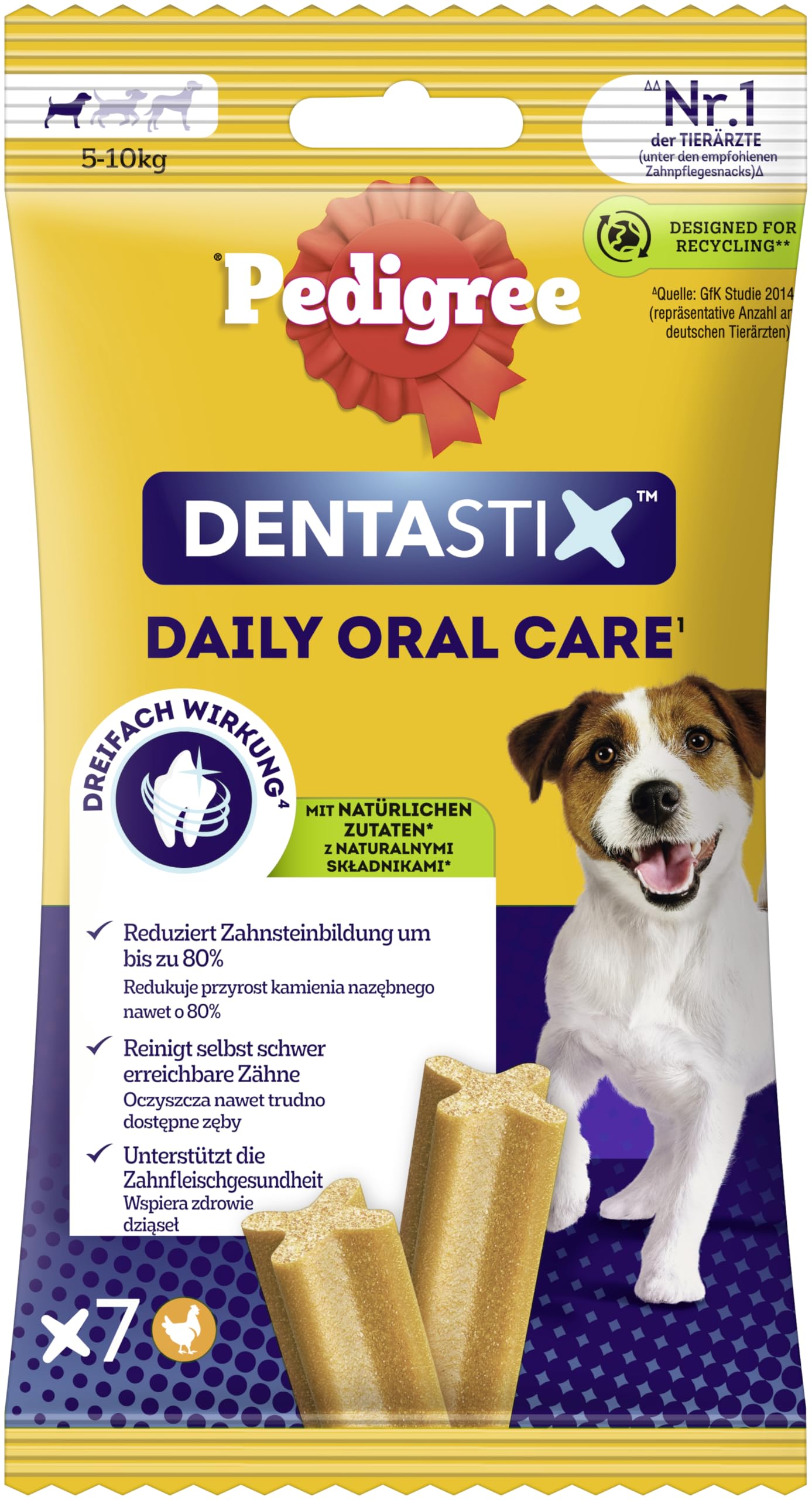 PEDIGREE DentaStix Small Dental Daily Dog Treats (5-10kg) 110G x7 Sticks - Mickey's Pets Store