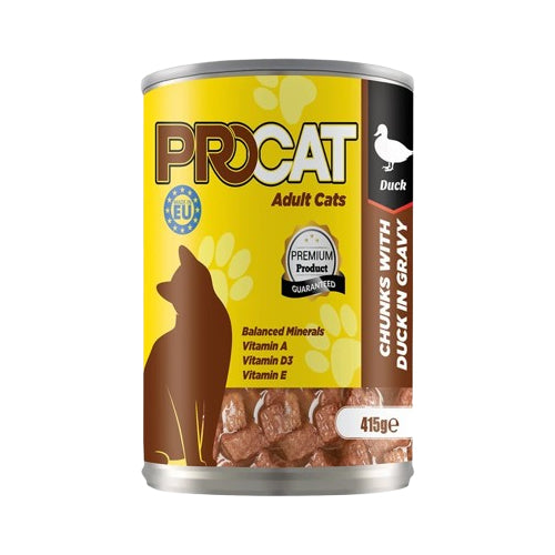 PROCAT Chunks in Gravy with Duck Adult Cats Wet Food Can 415g - Mickey's Pets Store