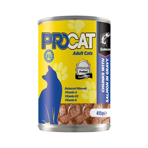 PROCAT Chunks in Gravy with Salmon Adult Cats Wet Food Can 415g - Mickey's Pets Store