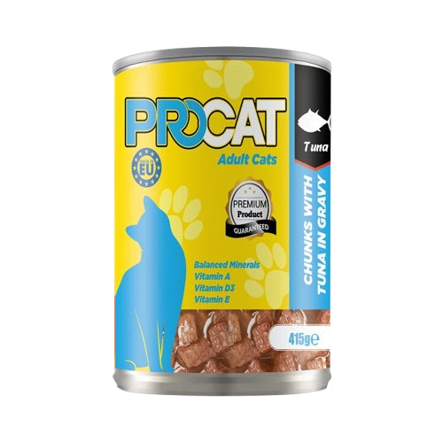 PROCAT Chunks in Gravy with Tuna Adult Cats Wet Food Can 415g - Mickey's Pets Store