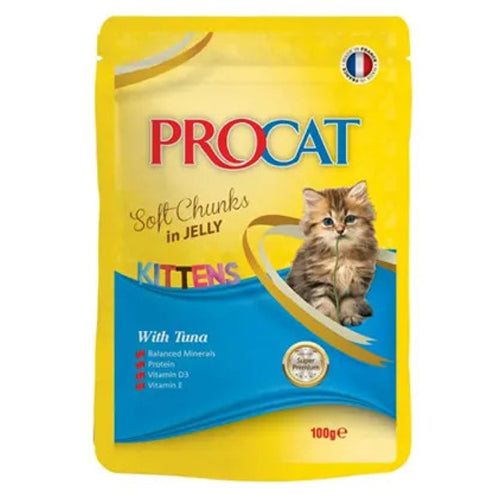 PROCAT Kitten Soft Chunks with Tuna in Jelly Pouch 100g - Mickey's Pets Store