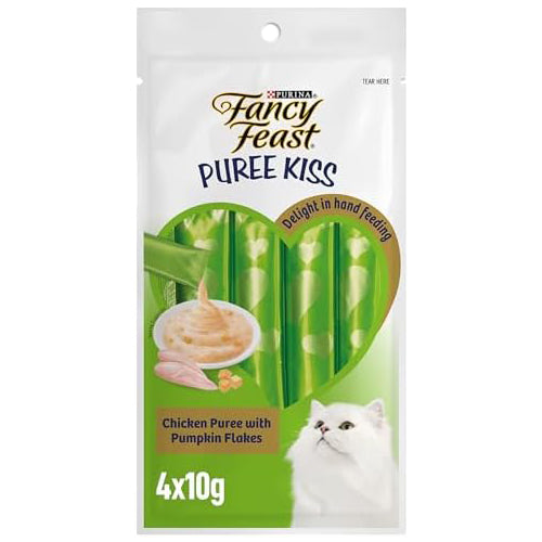 Purina Fancy Feast Puree Kiss Chicken Puree with Pumpkin Flakes Cat Treat 10g - 1 Stick - Mickey's Pets Store