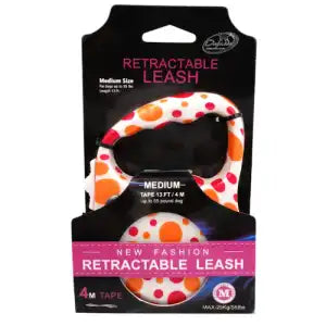 RETRACTABLE LEASH - POLKA DOT 4m TAPE MEDIUM (25kg) Multi-pattern - Mickey's Pets Store
