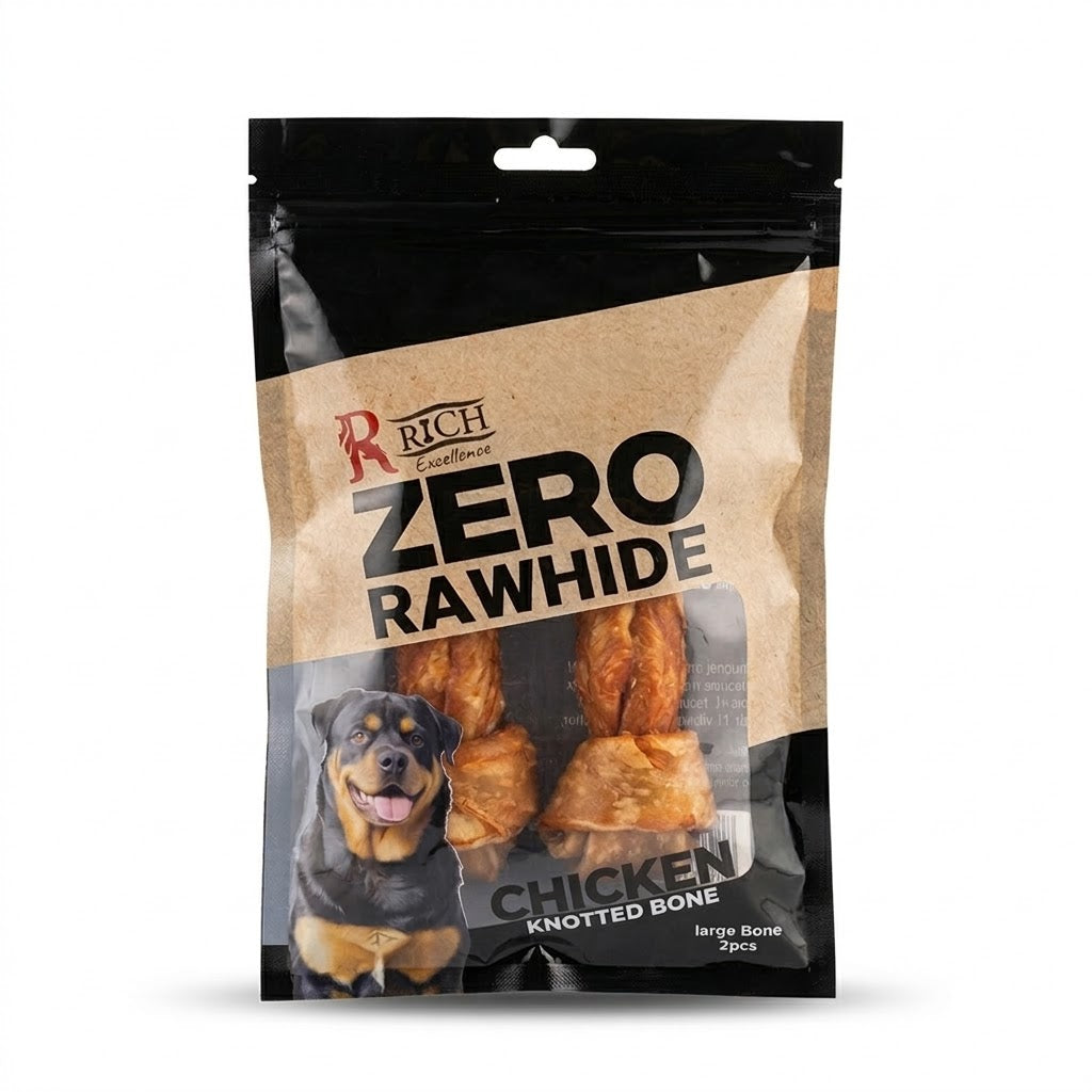 Rich Excellence Zero Rawhide Large Dog Bones - Natural Plain Chew (2-Pack) - Mickey's Pets Store