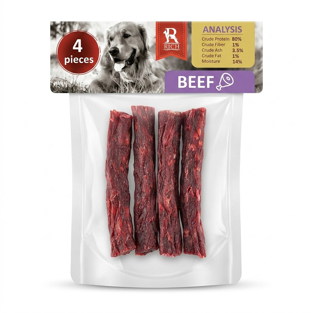 Rich Premium Beef Dog Treats - 80% High Protein (4 Pieces) - Mickey's Pets Store