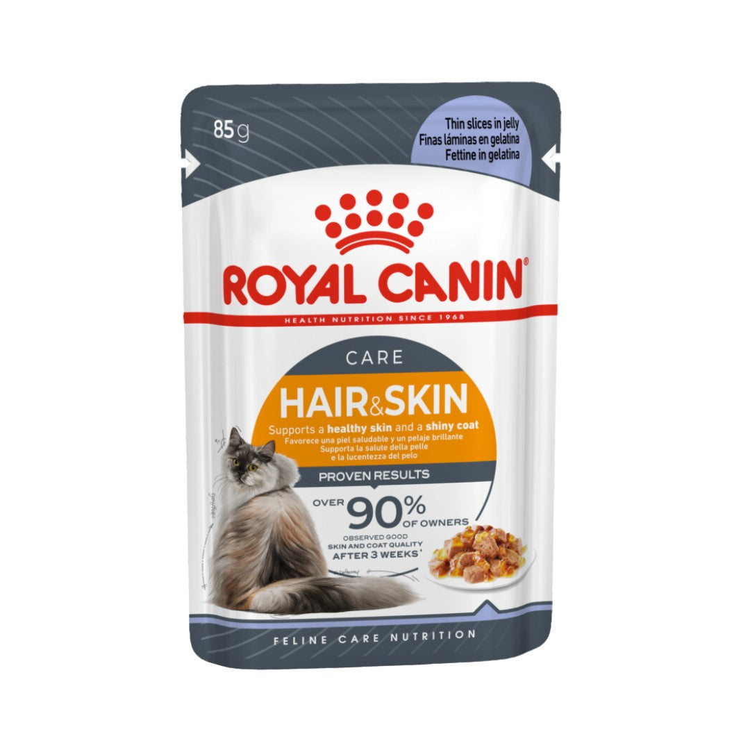 Royal Canin Hair and Skin Care -Wet food slices for adult cats in Jelly (85gm / Pouch) - Mickey's Pets Store