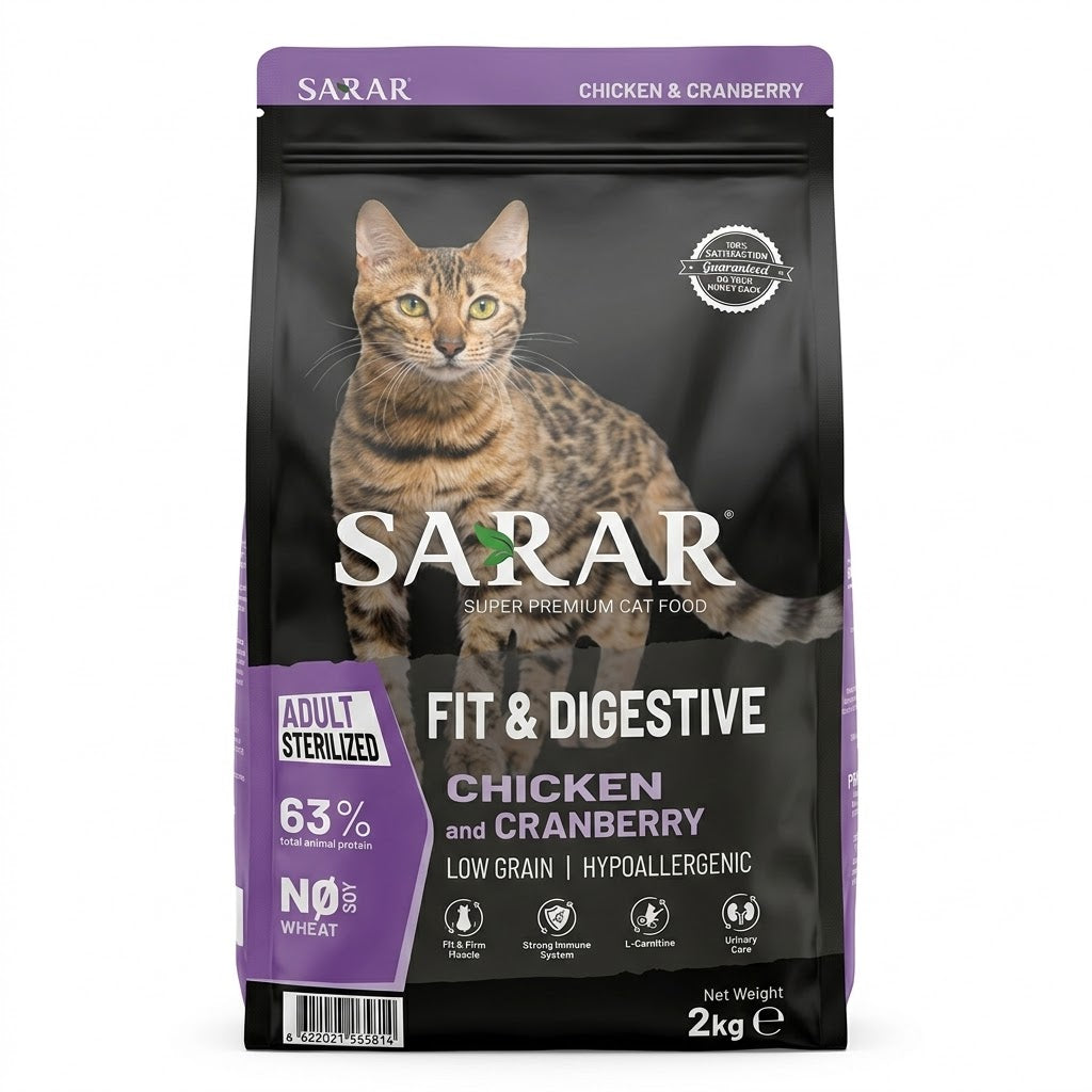 SARAR Fit & Digestive Sterilized Cat Food - Chicken & Cranberry (2kg) - Mickey's Pets Store