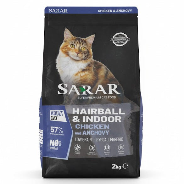 SARAR Hairball & Indoor Adult Cat Food Chicken & Anchovy (2kg) - Mickey's Pets Store