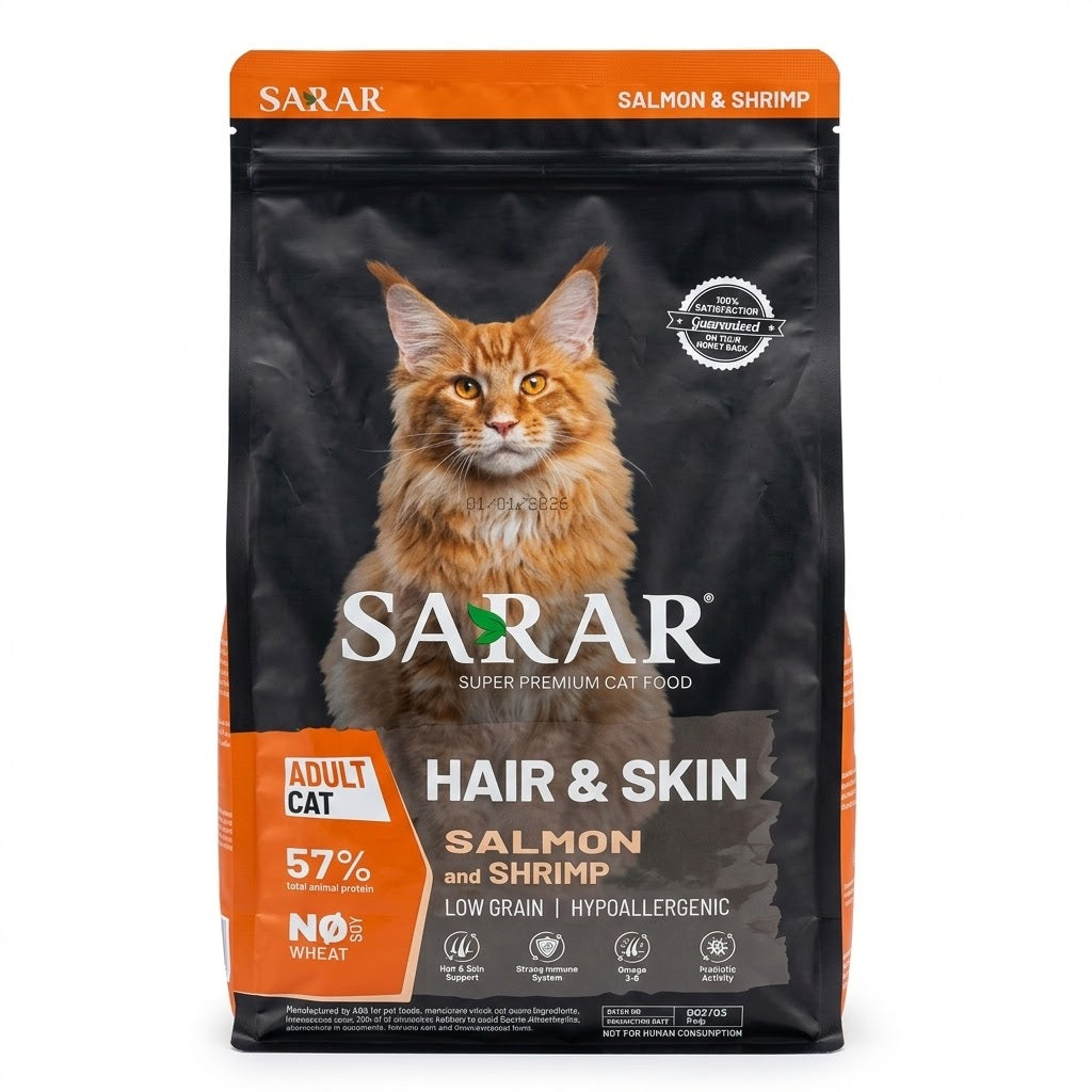 SARAR Super Premium Adult Cat Food Hair & Skin, Salmon & Shrimp (2kg) - Mickey's Pets Store