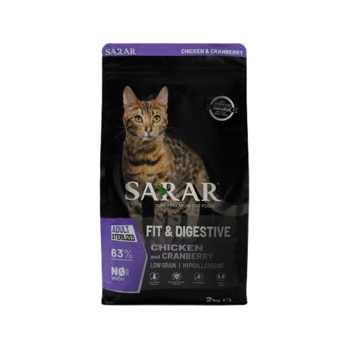 Sarar Hypoallergenic Fit & Digestive Dry Food with Chicken & Cranberry for Sterilized Adult Cats 2Kg - Mickey's Pets Store