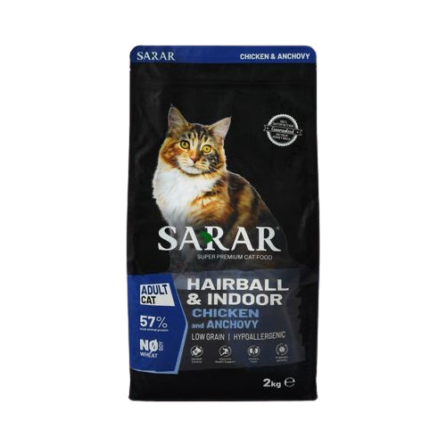 Sarar Hypoallergenic Hairball Control Dry Food with Chicken & Anchovy for Long Hair & Indoor Adult Cats 2Kg - Mickey's Pets Store