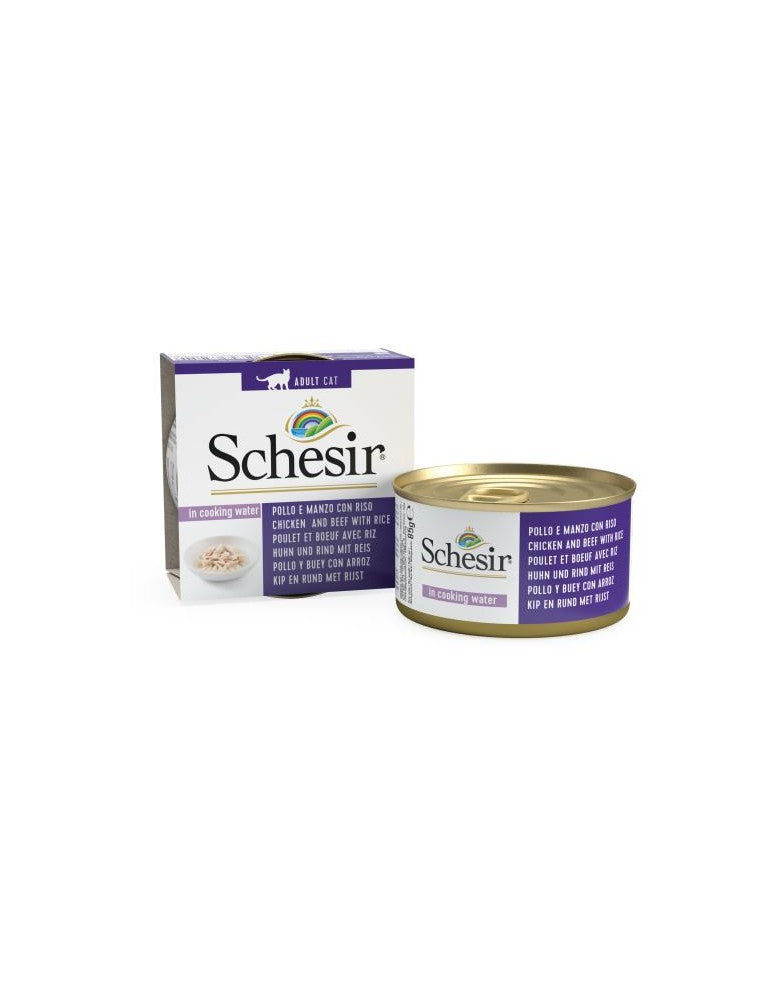 Schesir Cat Wet Food Chicken And Beef With Rice In Cooking Water 85g - Mickey's Pets Store