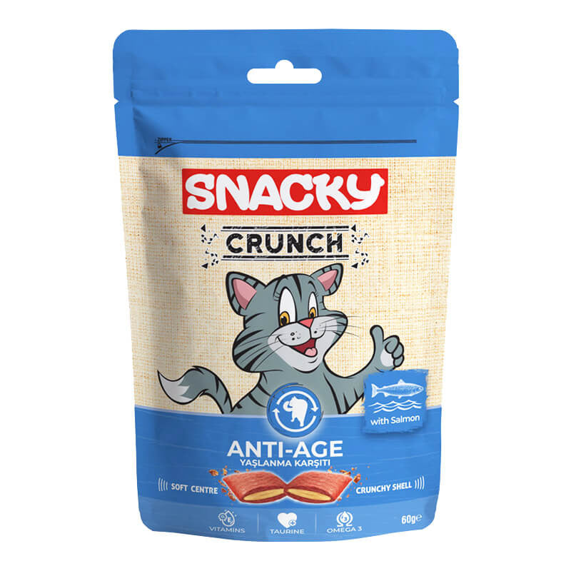 Snacky Crunch Anti-Age Salmon cream filled treats for adult Cat &kittens (8+weeks) 60 grams - Mickey's Pets Store