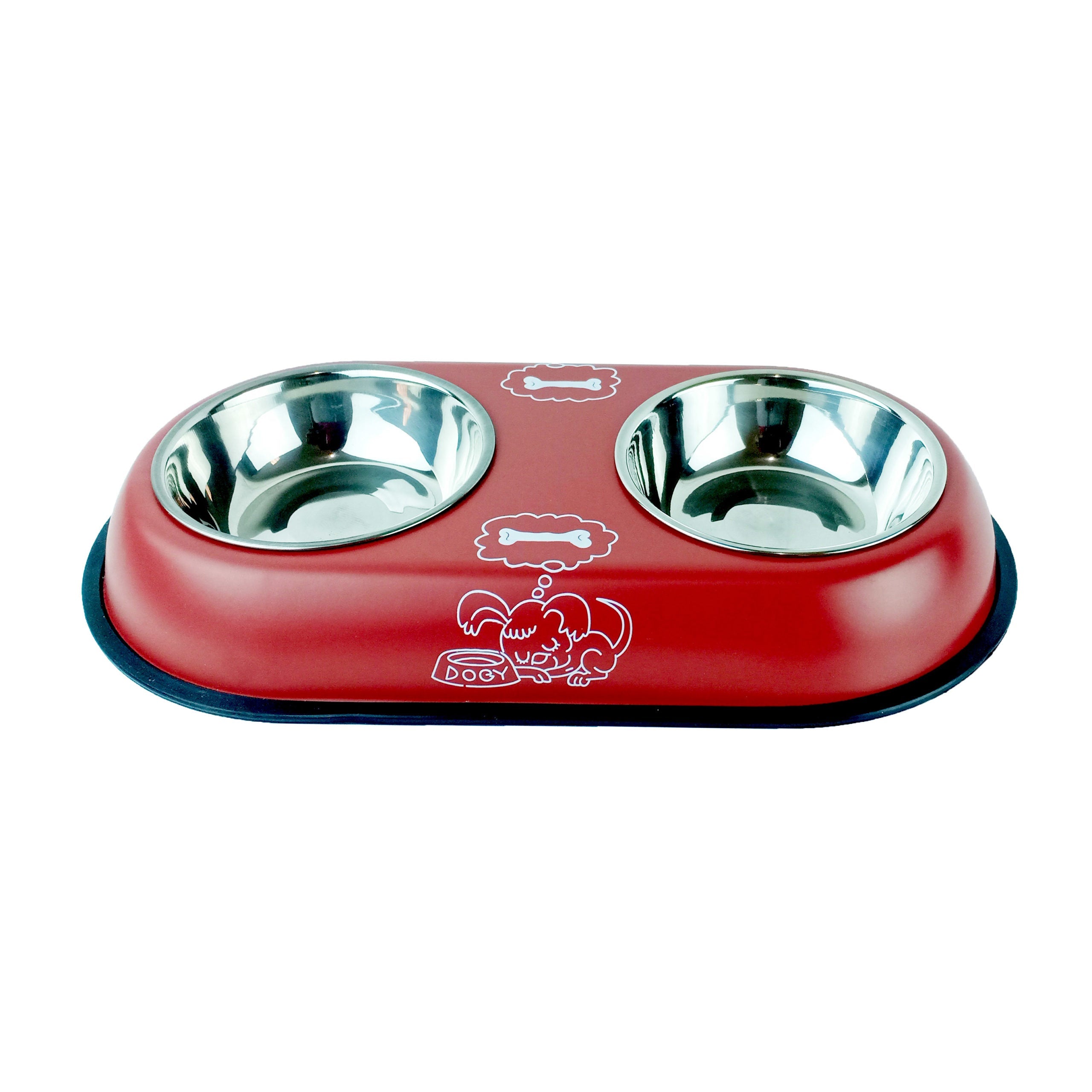 Stainless Steel Double Bowl Dog Cat colored base - Mickey's Pets Store