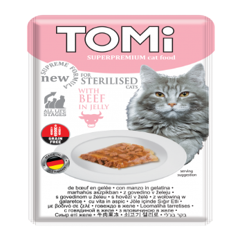 TOMi 85g pouch for sterilised cats beef in jelly - Mickey's Pets Store