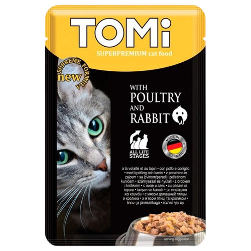 TOMi Super Premium All Life Stages Wet Cat Food Pouch with Poultry and Rabbit 100g - Mickey's Pets Store