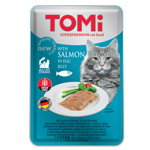 TOMi Super Premium All Life Stages Wet Cat Food Pouch with Salmon in Egg Jelly 100g - Mickey's Pets Store