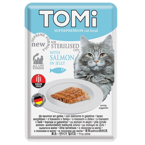 TOMi Super Premium All Life Stages Wet Cat Food Pouch with Salmon in Jelly 100g - Mickey's Pets Store
