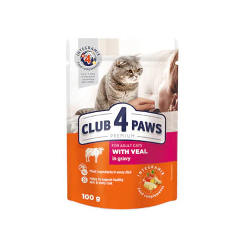 CLUB 4 PAWS Premium Adult Cat Wet Food with Veal in Gravy Pouch 100g - Mickey's Pets Store
