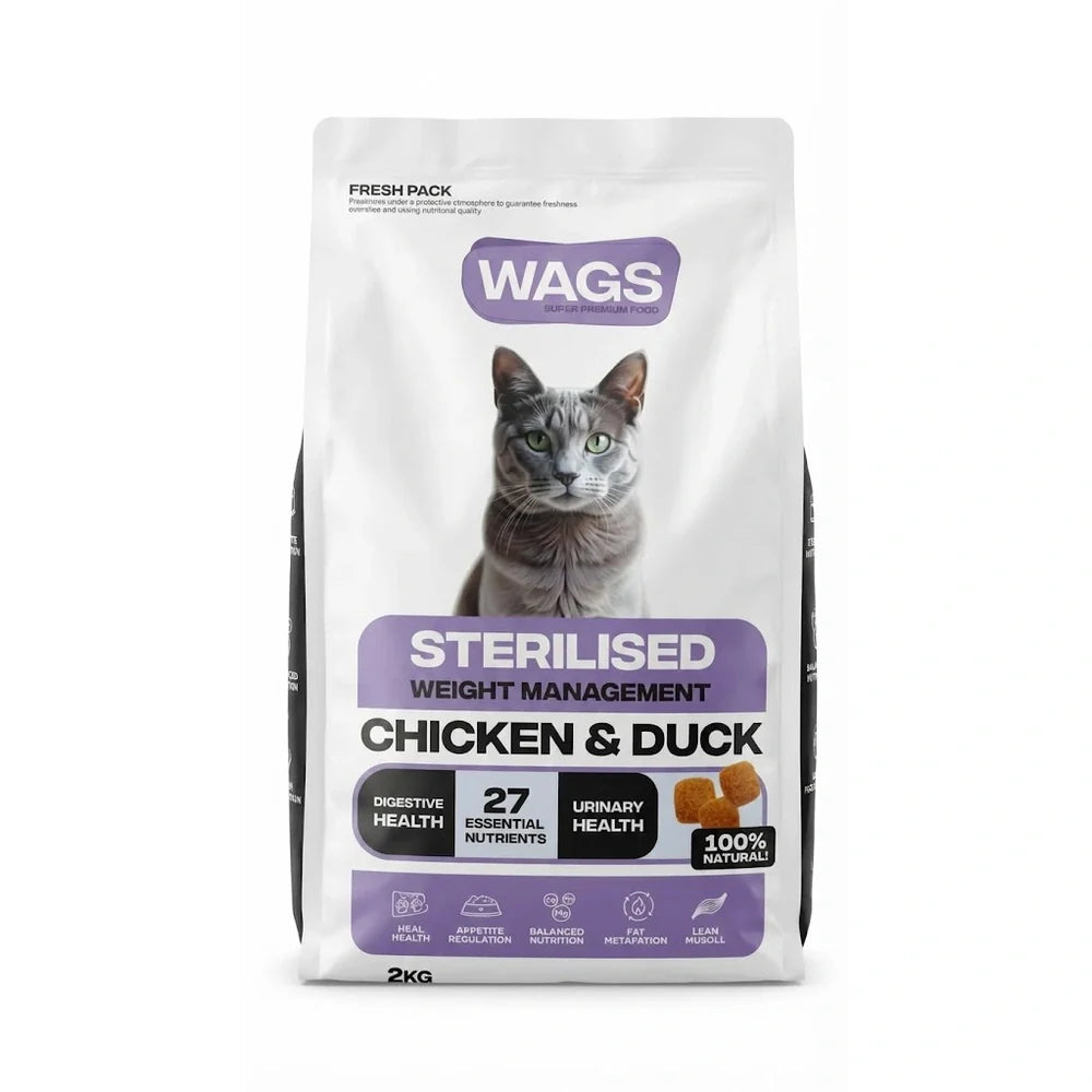 WAGS Sterilised Weight Management Dry Cat Food Chicken & Duck 2kg - Mickey's Pets Store
