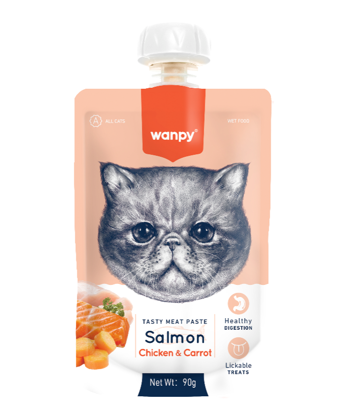 Wanpy Cat Treats Tasty Meat Paste Salmon, Chicken and Carrot 90g - Mickey's Pets Store