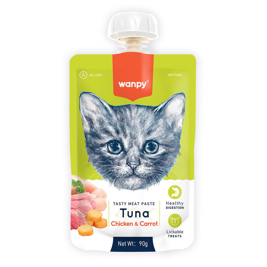 Wanpy Cat Treats Tasty Meat Paste Tuna , Chicken and Carrot 90g - Mickey's Pets Store