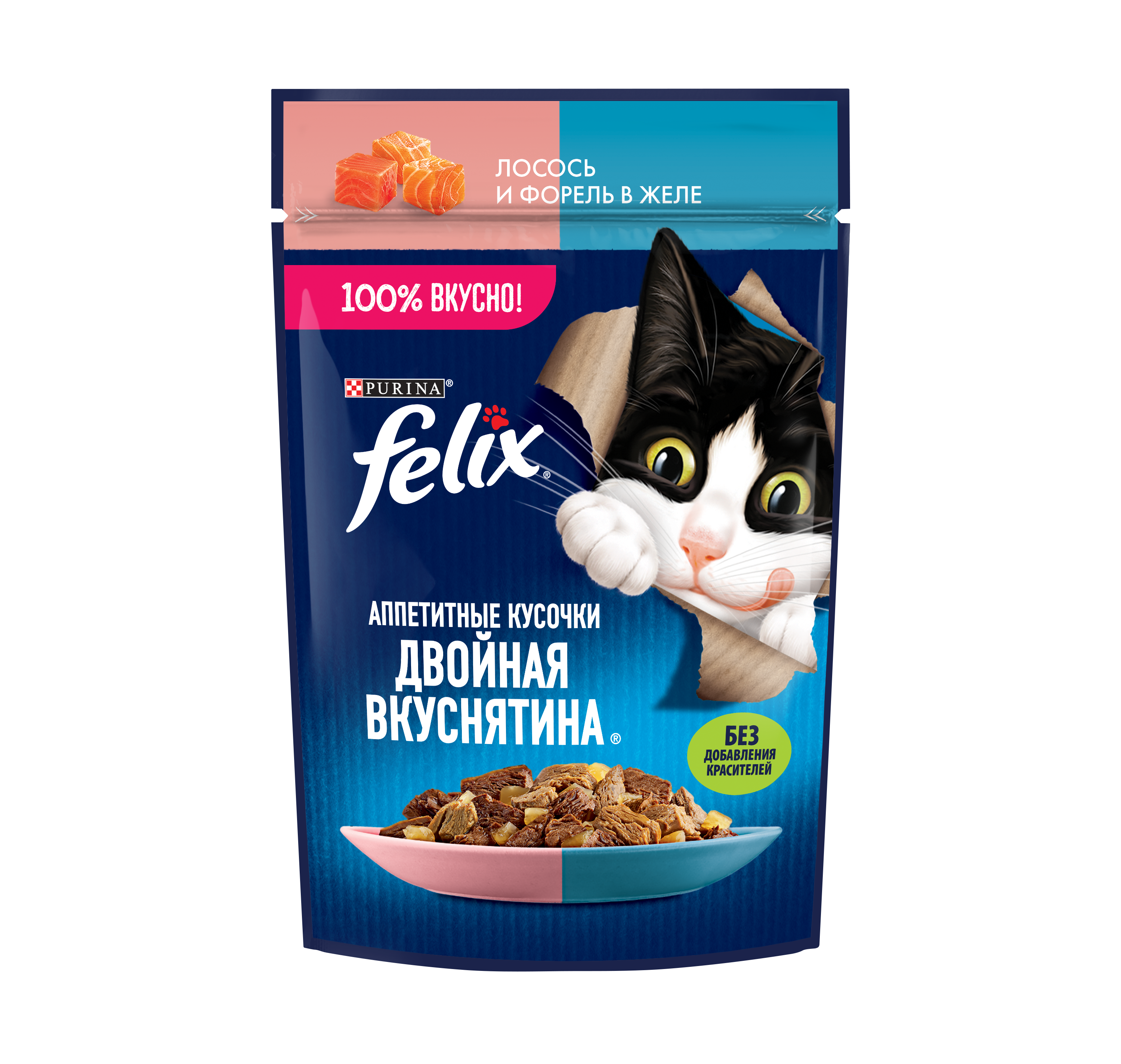 Wet food FELIX Double Yummy with salmon and trout, in jelly 75 g - Mickey's Pets Store
