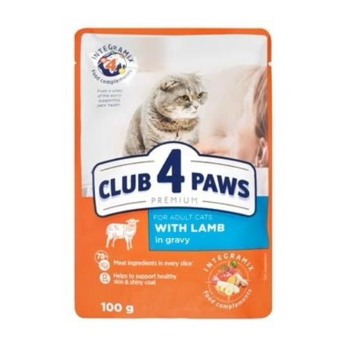 CLUB 4 PAWS Premium Adult Cat Wet Food with Lamb in Gravy Pouch 100g - Mickey's Pets Store