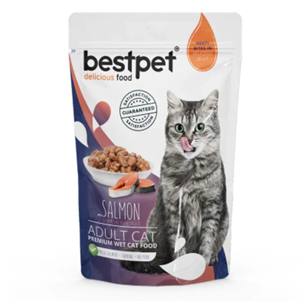 bestpet Meaty Bites with Salmon in Delicious Jelly Adult Cat Wet Food 85 g - Mickey's Pets Store