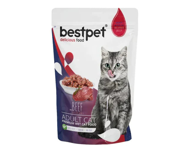 bestpet Meaty Bites  with beef in Delicious Jelly Adult Cat Wet Food 85 g - Mickey's Pets Store