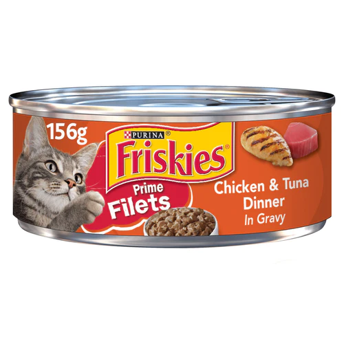 PURINA Friskies Prime Filets Chicken and Tuna in Gravy Wet Cat Food 156g - Mickey's Pets Store