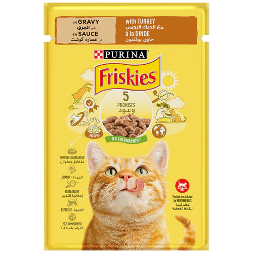 PURINA Friskies Turkey Chunks in Gravy Wet Cat Food Pouch 85g - Mickey's Pets Store