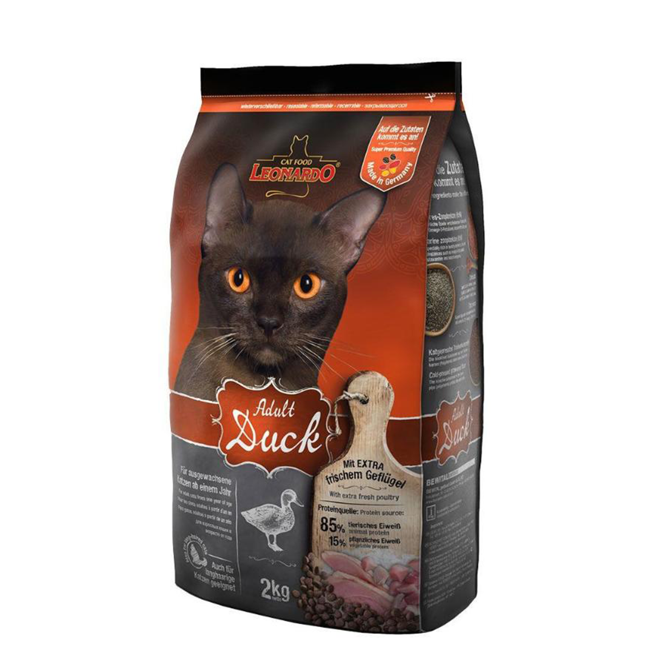 LEONARDO Adult Cat Dry Food with Duck  2kg - Mickey's Pets Store