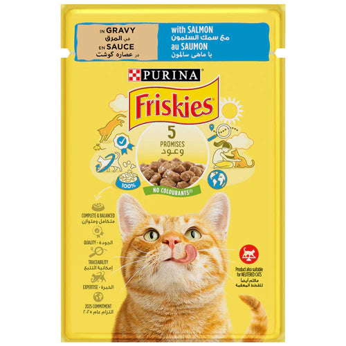 PURINA Friskies with Salmon Chunks in Gravy Wet Cat Food Pouch 85g - Mickey's Pets Store